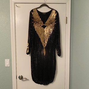 Long-sleeve vintage beaded and sequins dress